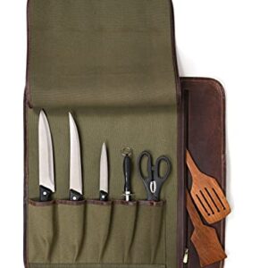 Chef Kniferoll Bag Leather and Waxed Canvas (Olive Green)