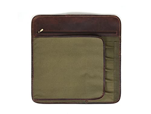 Chef Kniferoll Bag Leather and Waxed Canvas (Olive Green)