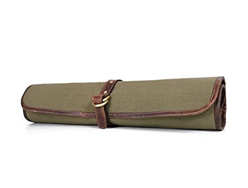 Chef Kniferoll Bag Leather and Waxed Canvas (Olive Green)