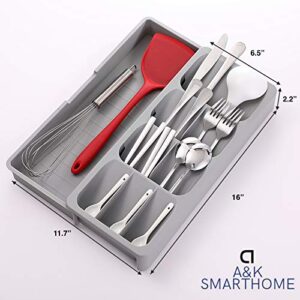 A&K SmartHome Utensils Kitchen Drawer Organizer Tray Box for Cutlery Silverware, Spoon Knife and Fork Partition Storage