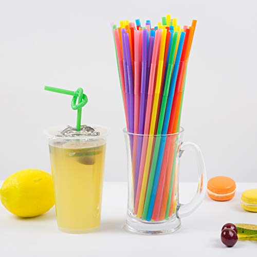 300 Pcs Colorful Flexible Plastic Straws, BPA-Free Disposable Bendy Straws, 10.2" Long and 0.23'' Diameter