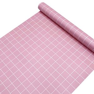 yifely pink plaid shelf liner waterproof drawer cover paper self-adhesive refurbish girls folding laptop table makeup vanity 17.7 inch by 9.8 feet
