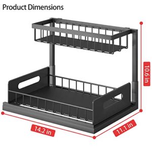 2-Tier Under Sink Slide Out Organizer, Pull Out Cabinet Storage Shelf with Sliding Storage Wire Basket Drawer for Bathroom Kitchen, Countertop or Pantry Storage shelf, Black