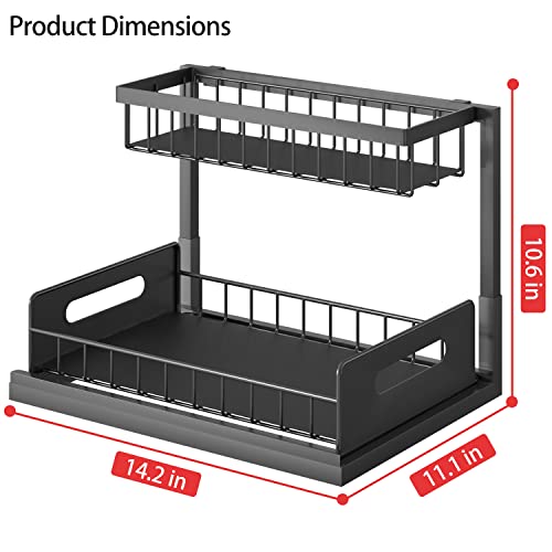 2-Tier Under Sink Slide Out Organizer, Pull Out Cabinet Storage Shelf with Sliding Storage Wire Basket Drawer for Bathroom Kitchen, Countertop or Pantry Storage shelf, Black