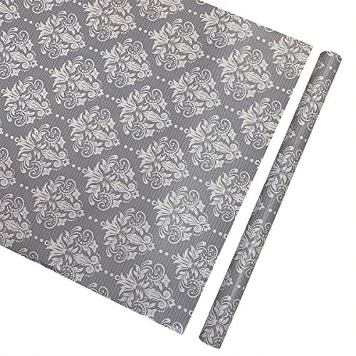 Yifely Gray-White Damask Shelf Liner Peel & Stick PVC Drawer Paper Covering Apartment Old Cabinets Shelves 17.7 Inch by 9.8 Feet Removable Countertop Decor