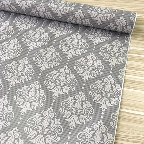 Yifely Gray-White Damask Shelf Liner Peel & Stick PVC Drawer Paper Covering Apartment Old Cabinets Shelves 17.7 Inch by 9.8 Feet Removable Countertop Decor