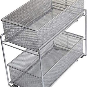 YBM Home Silver 2 Tier Mesh Sliding Spice and Sauces Basket Cabinet Organizer Drawer 2304