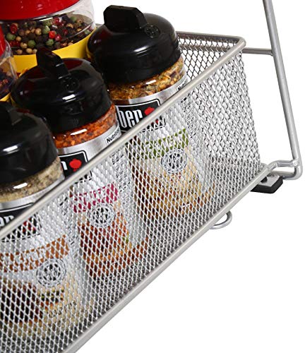 YBM Home Silver 2 Tier Mesh Sliding Spice and Sauces Basket Cabinet Organizer Drawer 2304