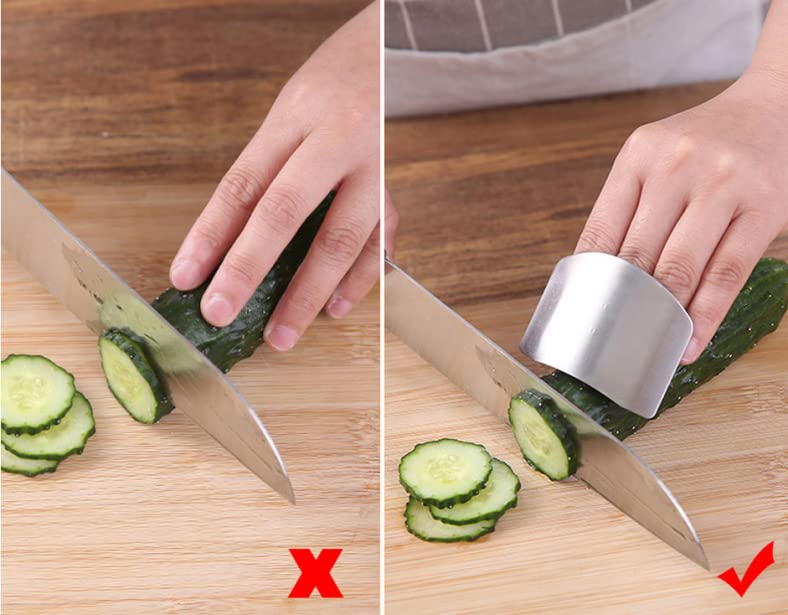 8 Pcs Finger Protector for Cutting Food,Stainless Steel Finetaur Finger Guard for Cutting Vegetables,Finger Shield for Dicing Slicing Chopping Thumb Finger Guard(Single)