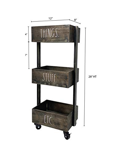 Rae Dunn 3 Tier Wheeled Organizer – Wood Caddy - Chic and Stylish Portable Wood Storage Bin for Office, Home or Kitchen