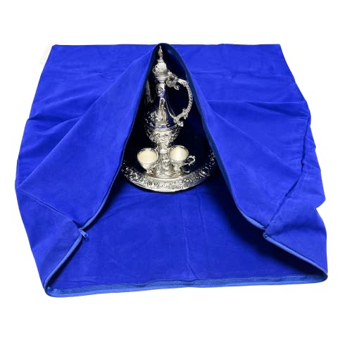 Silver Storage Zippered Bags 28"x28", Velvet Fabric Blue Anti Tarnish Silver Jewelry Storage Bag for Silver Storage, Resistant Jewelry Flatware, Silverplate, Silver Storage Silver Protection Bags