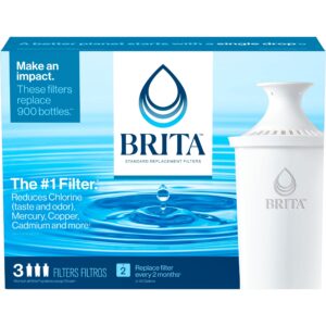 Brita Standard Water Filter Replacements for Pitchers and Dispensers, Lasts 2 Months, Reduces Chlorine Taste and Odor, 3 Count