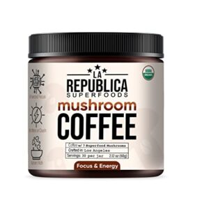 La Republica Organic Mushroom Coffee (30 Servings) with 7 Superfood Mushrooms, Great Tasting Arabica Instant Coffee, Includes Lion's Mane, Reishi, Chaga, Cordyceps, Shiitake, Maitake, and Turkey Tail