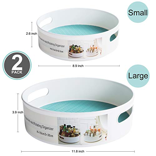 MOKARO 2 Pack Plastic Lazy Susan Turntable with 2 Handle Multifunctional Spice Rack Organizer for Kitchen Cabinet 360 Rotating Food Storage Container for Fridge Countertop