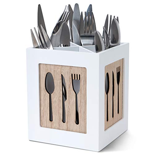 handrong Silverware Caddy Wooden Utensil Cutlery Flatware Caddy Utensils Holder Flatware Cutlery Storage Organizer Holds Spoons Forks Knifes for Kitchen