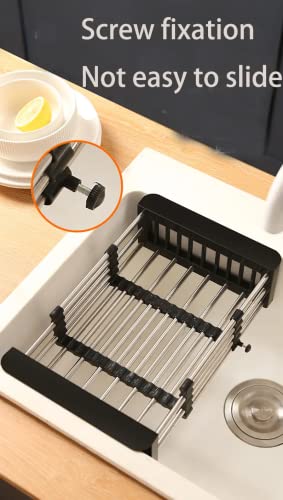 ALREMO 1pc Drain Rack, Stainless Steel Kitchen Basket, Home Dish Rack, Retractable Sink Shelf, 8.81*(11.22-18.5)*3.7in, Suitable for Rectangular Sink (Black)