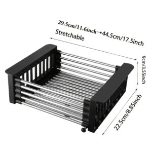 ALREMO 1pc Drain Rack, Stainless Steel Kitchen Basket, Home Dish Rack, Retractable Sink Shelf, 8.81*(11.22-18.5)*3.7in, Suitable for Rectangular Sink (Black)