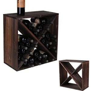 fdjamy wine rack countertop wooden stackable storage rustic retro style cube 24-bottle wooden wine rack wine cabinet (dark brown)