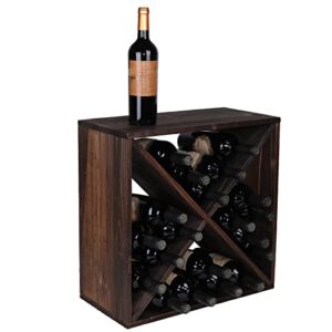 fdjamy Wine Rack countertop Wooden Stackable Storage Rustic Retro Style Cube 24-Bottle Wooden Wine Rack Wine Cabinet (Dark Brown)