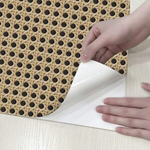 Self Adhesive Rattan Look Shelf Liner Contact Paper for Kitchen Cabinets Dresser Drawer Cupboard Table Furniture Walls Decal 17.7X117 Inches