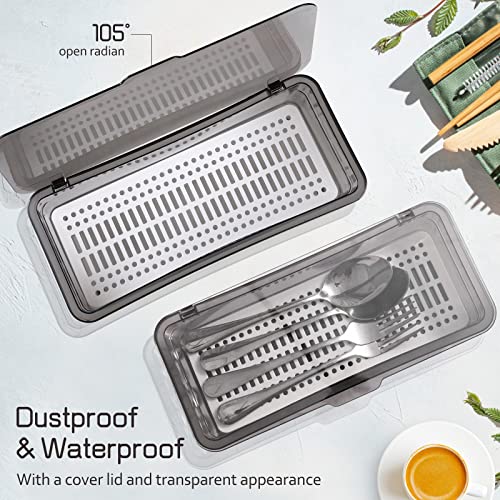 Cabilock Flatware Tray with Lid- Proof Chopsticks Storage Boxes Draining Tableware Organizer Kitchen Cutlery Container Countertop Utensil Holder