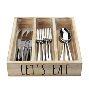 karisky kitchen drawer organizer fir wood cutlery silverware tray organizer with 3 compartments, decorative utensil holder for flatware, knives, forks, spoons