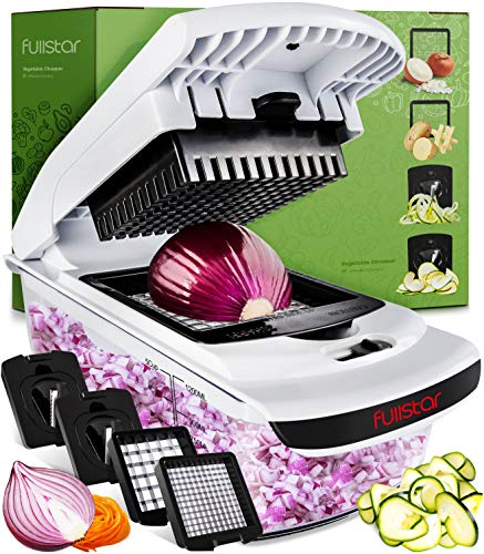 Fullstar Vegetable Chopper - Spiralizer Vegetable Slicer - Onion Chopper with Container - Pro Food Chopper - Black Slicer Dicer Cutter - 4 Blades