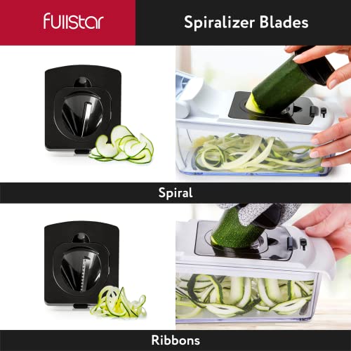 Fullstar Vegetable Chopper - Spiralizer Vegetable Slicer - Onion Chopper with Container - Pro Food Chopper - Black Slicer Dicer Cutter - 4 Blades