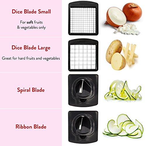 Fullstar Vegetable Chopper - Spiralizer Vegetable Slicer - Onion Chopper with Container - Pro Food Chopper - Black Slicer Dicer Cutter - 4 Blades