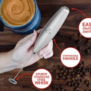 Zulay Powerful Milk Frother for Coffee with Upgraded Titanium Motor - Handheld Frother Electric Whisk, Milk Foamer, Mini Mixer & Coffee Blender Frother for Frappe, Latte, Matcha, No Stand - Silver