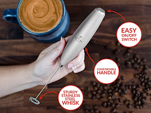 Zulay Powerful Milk Frother for Coffee with Upgraded Titanium Motor - Handheld Frother Electric Whisk, Milk Foamer, Mini Mixer & Coffee Blender Frother for Frappe, Latte, Matcha, No Stand - Silver