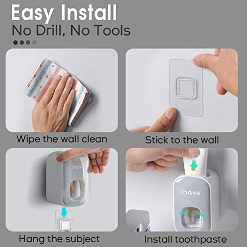 iHave Toothpaste Dispenser Wall Mount for Bathroom Automatic Toothpaste Squeezer (Grey)