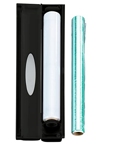 WENKO Plastic, Cling Film Holder, Refillable Aluminum Foil Wrap Dispenser with Slide Cutter for Kitchen Organization, 14.96 x 2.05 x 2.64 in, Black