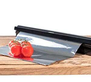 WENKO Plastic, Cling Film Holder, Refillable Aluminum Foil Wrap Dispenser with Slide Cutter for Kitchen Organization, 14.96 x 2.05 x 2.64 in, Black