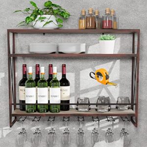 gwh industrial wine rack wall mounted – (3 tier – 31.5in – black brush red coper), easy to install , hanging wine rack, 100% pine solid wood, galvanized steel