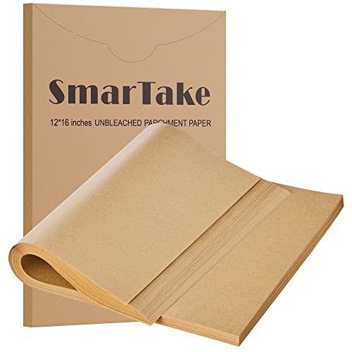 SMARTAKE 200 Pcs Parchment Paper Baking Sheets, 12x16 Inches Non-Stick Precut Baking Parchment, Perfect for Baking Grilling Air Fryer Steaming Bread Cup Cake Cookie and More (Unbleached)