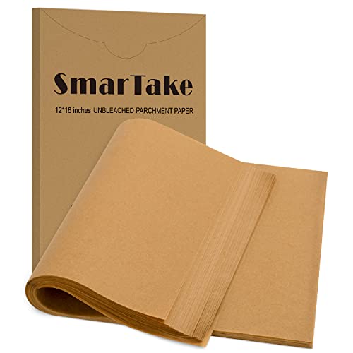 SMARTAKE 200 Pcs Parchment Paper Baking Sheets, 12x16 Inches Non-Stick Precut Baking Parchment, Perfect for Baking Grilling Air Fryer Steaming Bread Cup Cake Cookie and More (Unbleached)