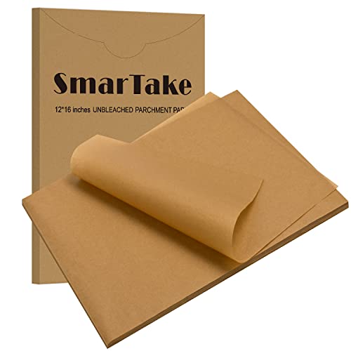 SMARTAKE 200 Pcs Parchment Paper Baking Sheets, 12x16 Inches Non-Stick Precut Baking Parchment, Perfect for Baking Grilling Air Fryer Steaming Bread Cup Cake Cookie and More (Unbleached)