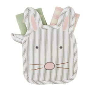mud pie bunny pot holder & towel set, face, holder 9″ x 6″ | towel 12″ x 12″