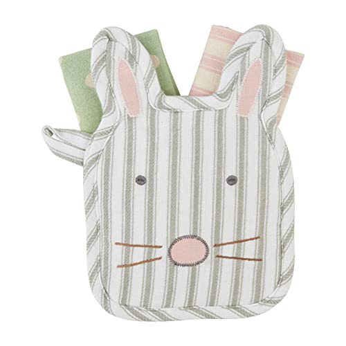 Mud Pie Bunny Pot Holder & Towel Set, Face, Holder 9" x 6" | Towel 12" x 12"