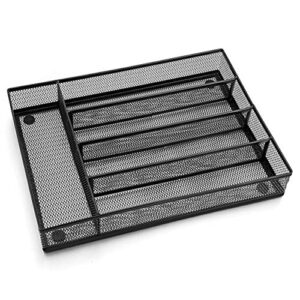 lianyu silverware utensil drawer organizer, 5 compartments steel mesh cutlery flatware tray with foam feet, 9 1/4″ w x 12 1/2″ l x 2″ h, black