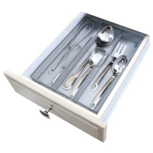 smart design 3 compartment drawer organizer – steel metal mesh tray – makeup tray, vanity, utensils, silverware storage bin – kitchen – silver