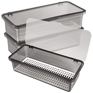 cabilock 3pcs flatware plastic tray with lid kitchen cutlery drawer organizer silverware countertop storage container tableware storage organizer
