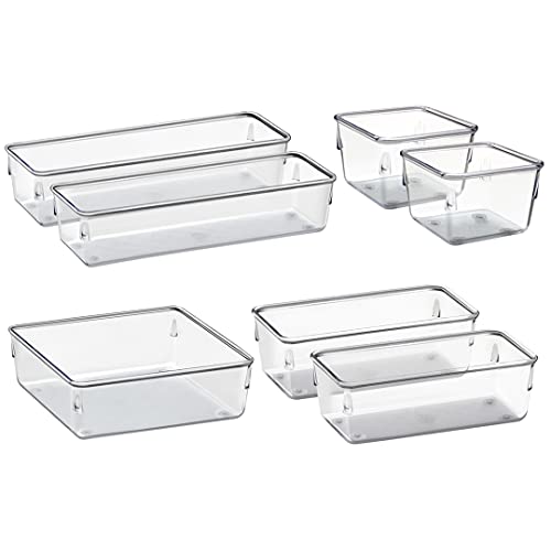 Acrimet Desk Drawer Organizer Box Tray Storage Bins Modular Divider for Home, Kitchen, Office and Storage (Clear Crystal Plastic) (7 Pack - 4 Sizes)