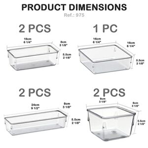 Acrimet Desk Drawer Organizer Box Tray Storage Bins Modular Divider for Home, Kitchen, Office and Storage (Clear Crystal Plastic) (7 Pack - 4 Sizes)