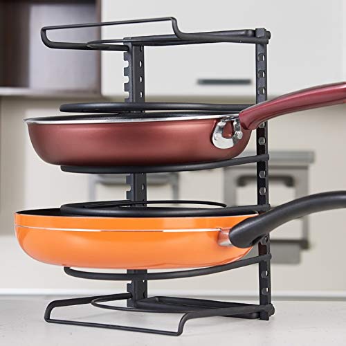 XJJZS Metal Pan Pot Lid Organizer Adjustable Dish Rack Drainer Cutting Board Holder Cookware Stand Holder for Cabinet Storage