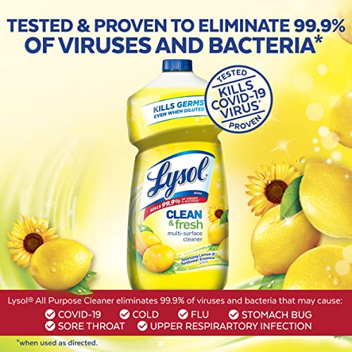 Lysol Multi-Surface Cleaner, Sanitizing and Disinfecting Pour, to Clean and Deodorize, Sparkling Lemon and Sunflower Essence, 40 Fl Oz