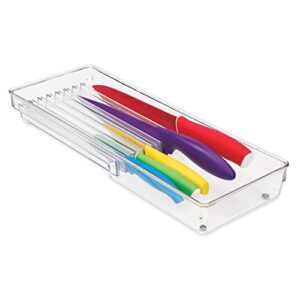 iDesign Linus Kitchen Knife Storage Drawer Organizer, Container for Countertop, Cabinet, Pantry - Clear, 16.5" x 6" x 2" - Clear