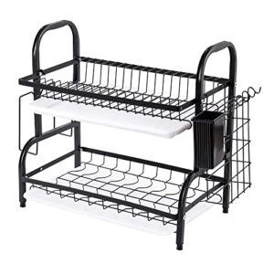 Supercenter Dish Drying Rack,2 Tier Dish Racks for Kitchen Counter with Drainboard,Rust-Resistant Drying Rack with Cutting Board Holder,Black