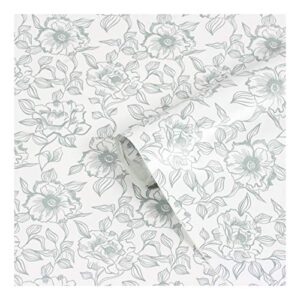 mc eggshell blue-green floral rose motif self-adhesive vinyl contact paper for shelf liner, drawer liner and arts and crafts projects 18 in x 9 ft